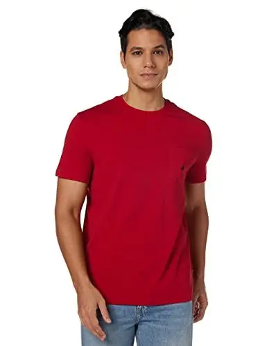 Produktbild: Nautica Herren Solides Rundhalsausschnitt, Kurzärmelig und Tasche T-Shirt, Rot, 3XL (Hoch)