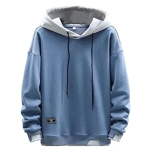 Produktbild: NautySaurs Herren Hoodies Patchwork Hut Einfarbig Bluse Unisex Kapuzenpullover Langarm Pullover Casual Mode Sweatshirt, Blau, L