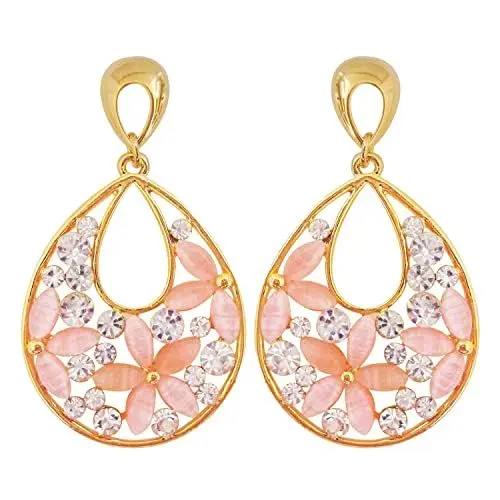 Produktbild: Navachi 18 Karat vergoldete Opal-Ohrringe mit Kristallen, Tropfenform, Kristall Opal, Opal