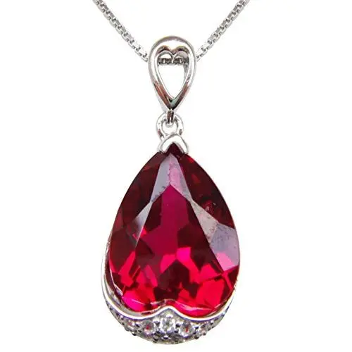 Produktbild: Navachi Halskette aus 925er Sterlingsilber, vergoldet mit 18 Karat Weißgold, mit Birnenanhänger in Smaragd, Gold oder Rubin, 40,6 cm lange Kette, Np9639p, Stein, Erstellter Rubin