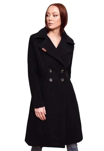 Produktbild: Navahoo Damen Mantel Trenchcoat Winterjacke Wintermantel B661 (B661-Wooly-Schwarz-Gr.M)
