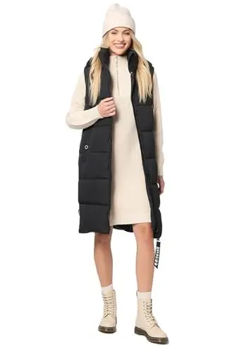 Produktbild: Navahoo Damen Steppweste Stehkragen gefüttert Ärmellose Outdoor Weste mit Kapuze (B942-Schnuff-Schwarz-Gr.L)