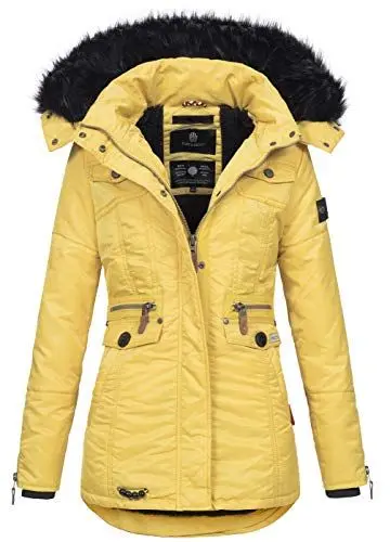 Produktbild: Navahoo Damen Winter Jacke Parka Teddyfell Winterjacke Kunstfell Mantel B615 (B615-Schatz-Gelb-Gr.M)