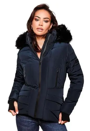 Produktbild: Navahoo Damen Winter Jacke warm gefüttert Teddyfell Stepp Winterjacke B361 (B361-Adele-Navy-Gr.S)