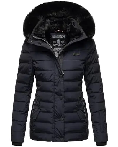 Produktbild: Navahoo Damen Winter Steppjacke mit Kapuze und Fellkragen B846 (B846-Navy-Gr.S)