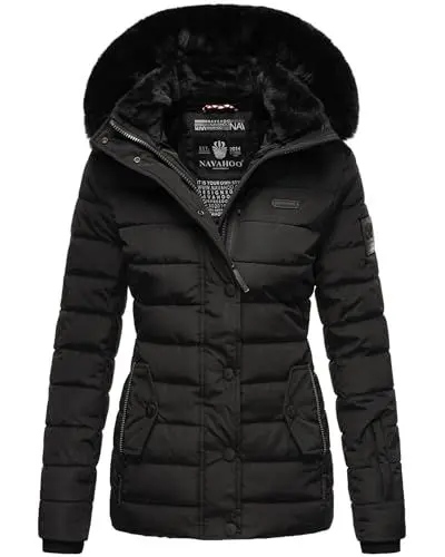 Produktbild: Navahoo Damen Winter Steppjacke mit Kapuze und Fellkragen B846 (B846-Schwarz-Gr.M)