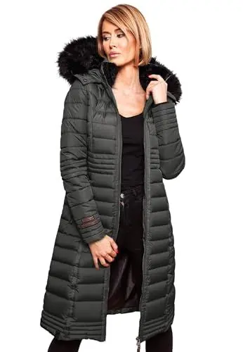 Produktbild: Navahoo Damen Wintermantel Mantel Steppmantel Winter Jacke lang Stepp warm Teddyfell B670 (B670-Uma-Anthrazit-Gr.M)