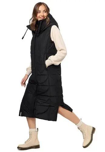 Produktbild: Navahoo Damen Winterweste lang gesteppte warme Winter Weste Stepp Kapuze B950 (B950-Brezel-Schwarz-Gr.XS)