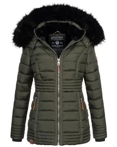Produktbild: Navahoo warme Damen Winter Jacke Steppjacke mit Teddyfell B900 (B900-Umay-Pri.-Olive-Gr.M)
