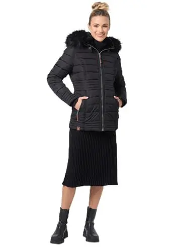 Produktbild: Navahoo warme Damen Winter Jacke Steppjacke mit Teddyfell B900 (B900-Umay-Pri.-Schwarz-Gr.XL)