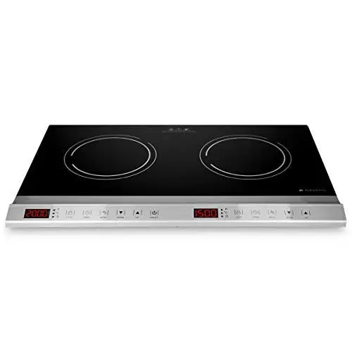 Produktbild: Navaris Doppel Induktionskochplatte 3500W - 2 Kochfelder mit Timer Touch Display Topferkennung - Induktionskochfeld Kochplatte transportabel - Schwarz