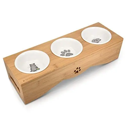 Produktbild: Navaris Futternapf Katze erhöht - Futterstation für Katzen und Hunde - Napfset aus Keramik - Napf Katze - 3X Fressnapf Katzennapf - Katzenschüssel spülmaschinenfest