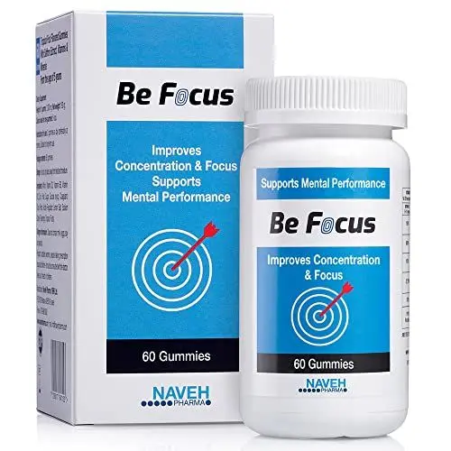 Produktbild: NAVEH PHARMA Be Focus, Safran Nahrungsergänzungsmittel für Kinder – Leckere Focus-Gummies mit Safranextrakt, Zink, Vitamin D und B12 – Stressabbau, gehirnfördernd und stimmungsaufmunternd (60 Kapseln)