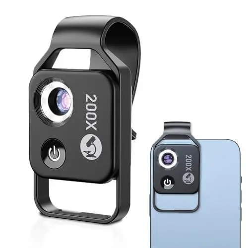 Produktbild: NAVESO 200 x Handy Mikroskop, Trichome Mikroskop, Smartphone Mikroskop with LED, Handy Lupe 200x mit CPL 2 Helligkeitsmodi, Taschengröße, 200x Mini-Mikroskop für iPhone, Samsung