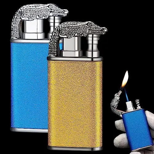 Produktbild: NAVESO 2 Stück Crocodile Lighter, Magic Double Flame Feuerzeug, Coole Feuerzeuge Wind-Proof Direct Jet Blue Fire Lighter, Dual Arc Lighter Jet Flame Refillable Arc Lighter for Camping, Adventure