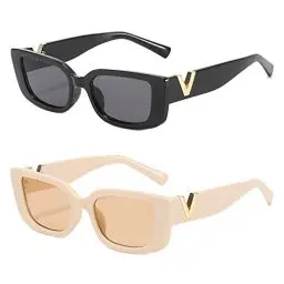 Produktbild: NAVESO Sonnenbrille Damen Schnelle Brille, 2 Stück Vintage Sonnenbrille Rave Brille, Quadratische Brille Retro, Schnelle Brille Rave Sonnenbrille UV Schutz