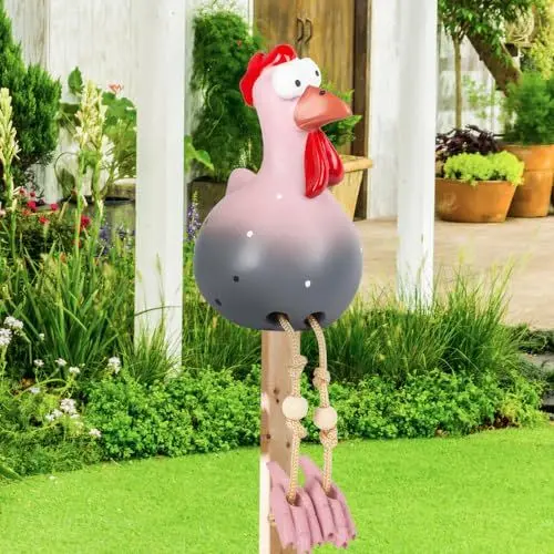 Produktbild: NAVESO Deko Huhn Garten Kunstharz, Lustige Hühner Gartendeko, Huhn Gartendeko, Kantenhocker Figuren Huhn, Gartendekorationen für Draussen, Gartenfigur Huhn, Huhn Gartenstecker, Harz Statue, Grau