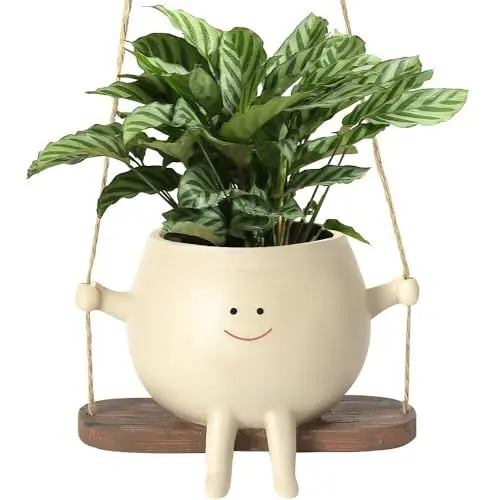 Produktbild: NAVESO Hängende Blumentöpfe mit Schaukel Gesicht, Swing Face Übertopf, Lustige Blumentöpfe Gesicht, Niedlicher Pflanzen Blumentopf, Hängende Deko Blumentopf, Harz Pflanzgefäße für Draussen Innen