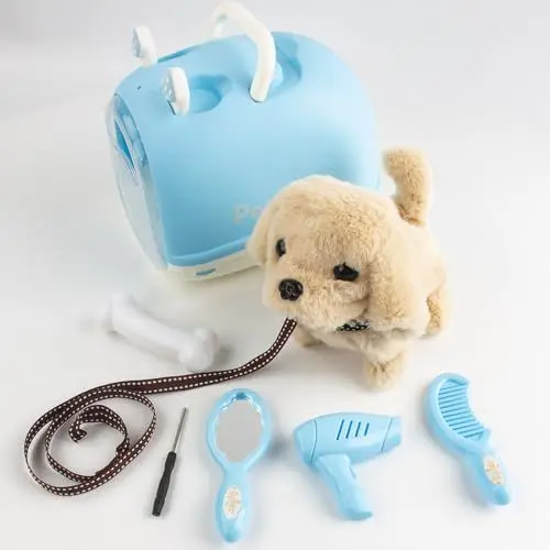 Produktbild: NAVESO Hund Spielzeug Set - 9 Stück Laufender und Bellender Hund, Kuscheltier Mit Leine und Hundekäfig, Elektrisches Braunes Spielzeug für Mädchen und Jungen Ab 2-5 Jahre