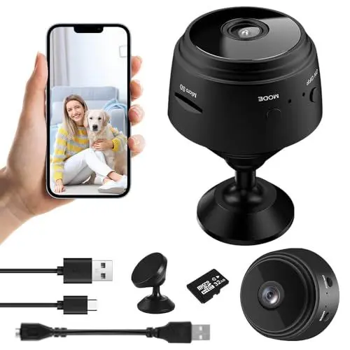 Produktbild: NAVESO Mini Kamera, HD 32 GB WiFi Mini Überwachungskamera mit Live Übertragung Auf Handy APP, 360° Micro Kleine Kamera mit Aufzeichnung, Sicherheitskamera Mini mit Akku für Heimbüro, Haustier