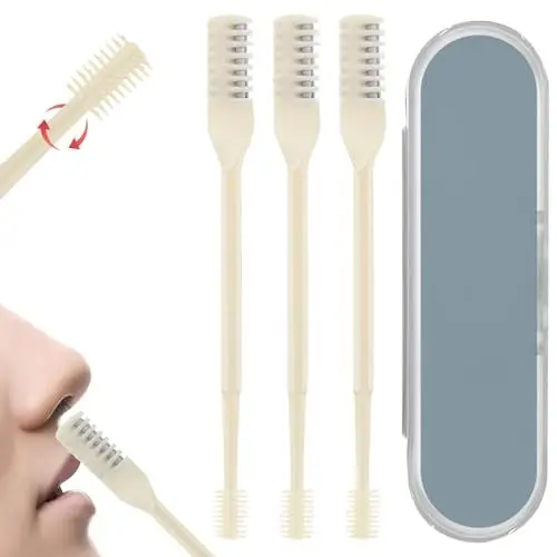 Produktbild: NAVESO Nasenhaartrimmer für Herren und Frauen, 360° Drehbarer Nasenhaarschneider, Nose Hair Trimmer, Doppelseitiges Nasenhaarmesser, Nasentrimmer mit Ohrpicker, Ohne Strom (3Pcs)