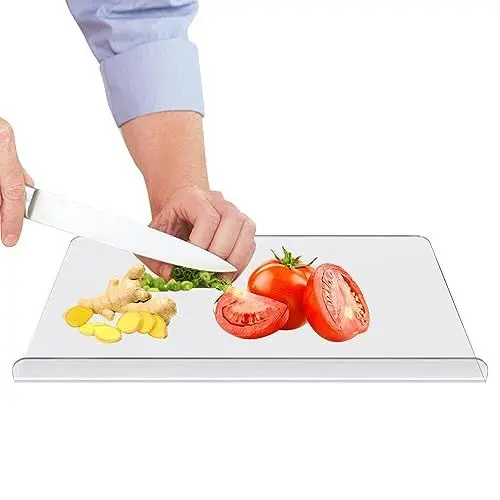 Produktbild: NAVESO Schneidebrett Klar, Schneidebrett Durchsichtig Acryl, Küchenschneidebrett mit Kante, Acrylic Cutting Board Clear, Acryl Schneidebrett Klar mit Anschlagkante für Küche, Bar, Restaurant, Brot