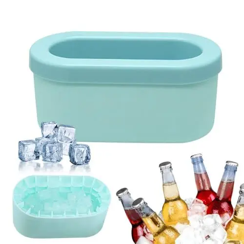 Produktbild: NAVESO Silikon Eiswürfelformen mit Deckel, Silikon Eiskübel, Silikon Eiswürfelform, Eiswürfelbereiter Becher, Silicone Ice Cube Mold, Eiswürfelschale für Kühlschrank, Ice Cube Press für Jedes Getränk