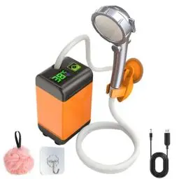 Produktbild: NAVESO Tragbare Campingdusche, Camping Dusche mit Pumpe, Campingdusche mit Akku 6000mah, Outdoor Dusche Camping mit Temperaturanzeige, Mobile Dusche mit Duschkopf und 2m Schlauch für Garten Reisen