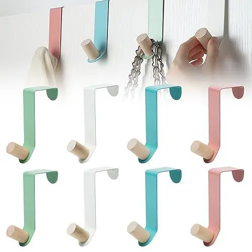 Produktbild: NAVESO Türhaken zum Einhängen, 8 Stück Haken zum Einhängen, Kleiderhaken Tür Einhängen Edelstahl, Haken Tür Einhängen, Türgarderobe Ohne Bohren, 2-Seitig Verwendbar, Außen Haus Türhaken für Innenseite