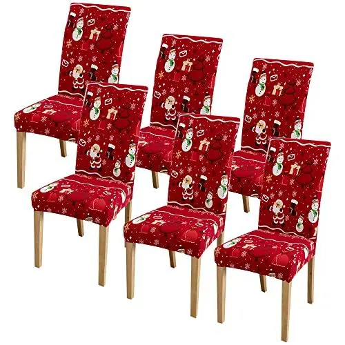 Produktbild: NAVESO Weihnachten Stuhlhussen, 6er Set Weihnachtsdeko für Stühle, Weihnachtsstuhlbezüge, Weihnachtsmann Stuhlabdeckung, Universal Stretch Weihnachten Stuhlhussen für Esszimmer WeihnachtspartyParty
