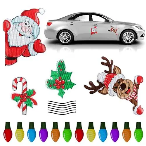 Produktbild: NAVESO Weihnachtliche Auto Magnete, 22stk Reflektierend Glühbirnen Magnet, Weihnachtsmann Auto Kühlschrank Deko, Reflektierendes Auto Magnete Kühlschrank Weihnachten Dekorationen