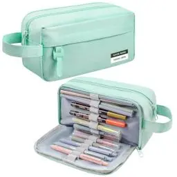 Produktbild: Navie Mobi Federmäppchen Federtaschen Mäppchen Etui Stifte 3 Fach,Große Kapazität Federmappe Mädchen Junge Teenager Pencil Case mit Tragegriff & Schlaufe,Mint Grün