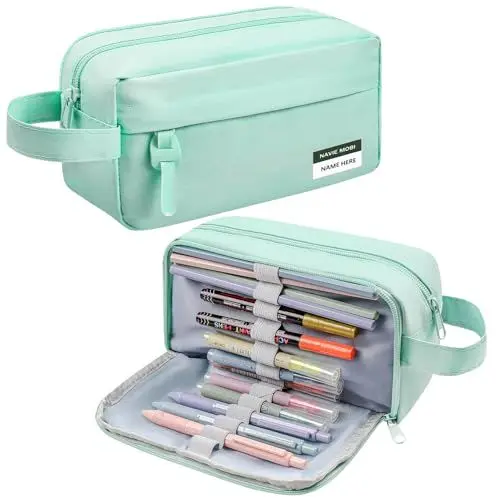 Produktbild: Navie Mobi Federmäppchen Federtaschen Mäppchen Etui Stifte 3 Fach,Große Kapazität Federmappe Mädchen Junge Teenager Pencil Case mit Tragegriff & Schlaufe,Mint Grün