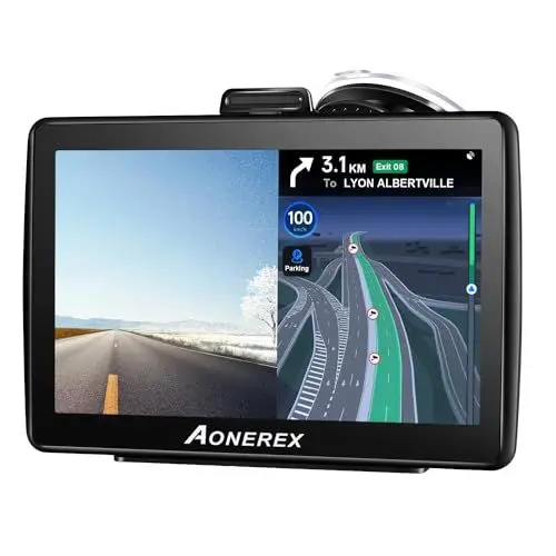 Produktbild: Aonerex Navi, 7-Zoll-Touchscreen-GPS-Navigation für PKW, LKW, LKW, Wohnmobil, 2023 UK-Europa-Karten, Sprachführung, Geschwindigkeitskamera-Benachrichtigungen, POI-Suche, Spurassistent, lebenslange kos