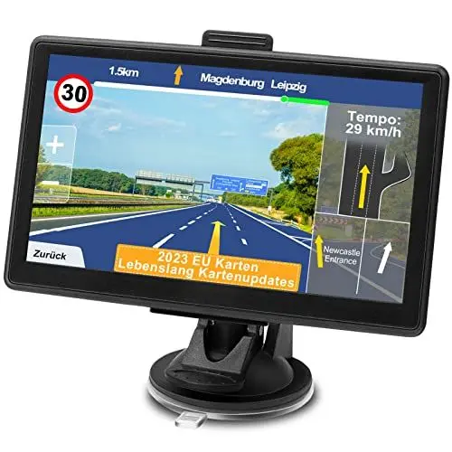 Produktbild: Navigationsgerät für Auto LKW 2023 - GPS Navi 7 Zoll lkw Navigation für PKW, aktuelle Europa UK 52 Karten, Lebenslang kostenloses Kartenupdate, Blitzerwarnung Fahrspurassistent POI Spracheführung