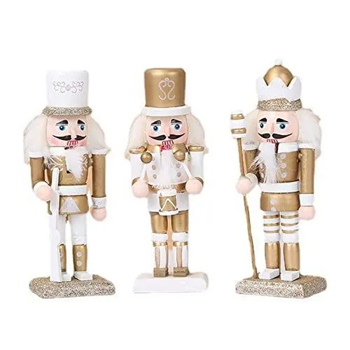 Produktbild: Navna 3-teiliges Weihnachtsschmuck-Set, stehend, aus Holz, als Dekoration für Zuhause, Partyzubehör, Geschenk für Kinder und Erwachsene, Weihnachts-Nussknacker-Figuren
