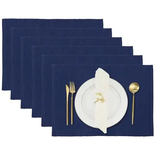 Produktbild: Navy Blau Tischsets für Küche Speisetisch 6er-Set Elegante Baumwolle Abwaschbar Platzdeckchen 49 X 33 cm