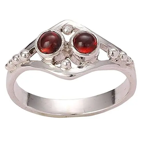 Produktbild: Navya Craft Granat-Ring, handgefertigter Statement-Versprechensring aus 925er Sterlingsilber, natürlicher Granat-Rundstein-Edelstein-Boho-Schmuck, Januar-Geburtsstein, Geschenk für Sie