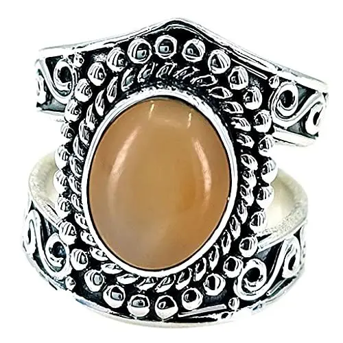 Produktbild: Navya Craft 925 Sterling Silber Pfirsich Mondstein handgefertigter Damenring, Sondergrößen 14 bis 22