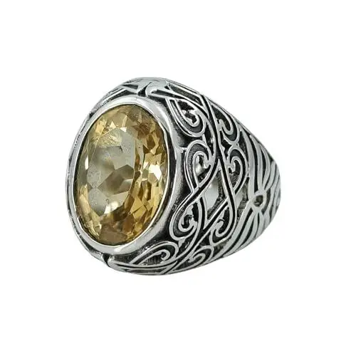 Produktbild: Navya Craft Citrin-Ring, handgefertigter Statement-Versprechensring aus 925er Sterlingsilber, natürlicher ovaler Citrin-Edelstein, Boho-Schmuck, November-Geburtsstein, Geschenk für Sie