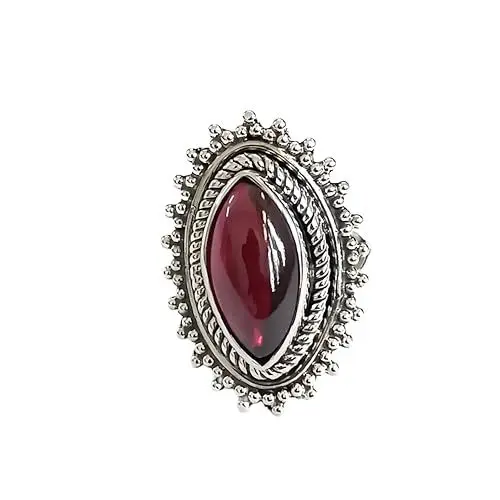 Produktbild: Navya Craft Granatstein Silber ring | Handgefertigter Statement Ring aus 925er Sterling silber | Natürlicher Marquise-Edelstein Schmuck | Januar Geburtsstein Versprechensring | Geschenk (59 (18.8))
