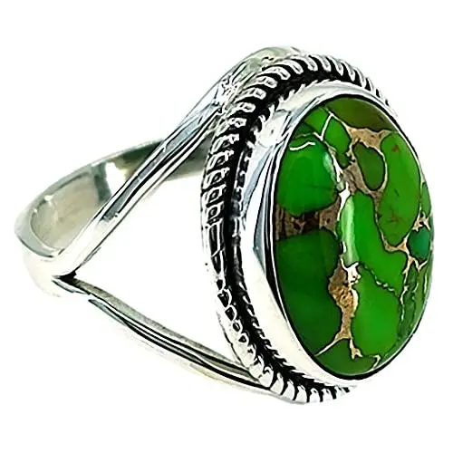 Produktbild: Navya Craft Grüner Kupfer-Türkis-Silberring | 925 Sterling Silber Handgefertigter Statement-Versprechensring für Frauen | Natürlicher Edelstein Boho Schmuck | Geburtsstein Dezember | Geschenk für Sie