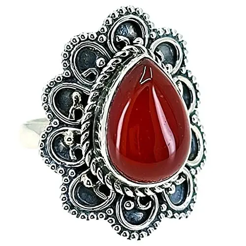Produktbild: Navya Craft Karneol-Stein-Silberring | 925 Sterling Silber Handgefertigter Statement-Versprechensring für Frauen | Natürlicher Edelstein Boho Schmuck | Geburtsstein Juli | Geschenk für Sie