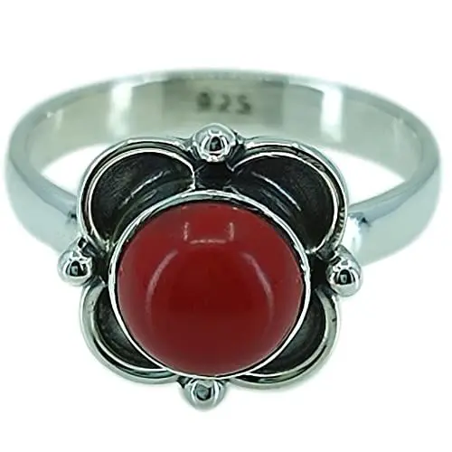 Produktbild: Navya Craft Koralle runden 925 Sterling Silber Handarbeit Damen Ringgrößen 14 bis 22