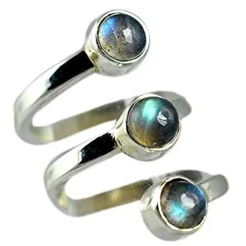 Produktbild: Navya Craft Labradorit-Ring, handgefertigter Statement-Versprechensring aus 925er Sterlingsilber, runder natürlicher Labradorit-Edelstein, Boho-Schmuck, November-Geburtsstein, Geschenk für Sie
