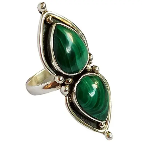 Produktbild: Navya Craft Malachit-Stein-Silberring | 925 Sterling Silber Handgefertigter Statement-Versprechensring für Frauen | Natürlicher Edelstein Boho Schmuck | April, Mai Geburtsstein | Geschenk für Sie