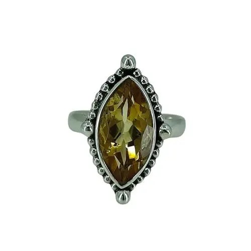 Produktbild: Navya Craft Marquise-Citrin-Ring aus 925er-Sterlingsilber, handgefertigter Damen-Statement-Boho-Schmuck mit gelbem Edelstein, November-Geburtsstein