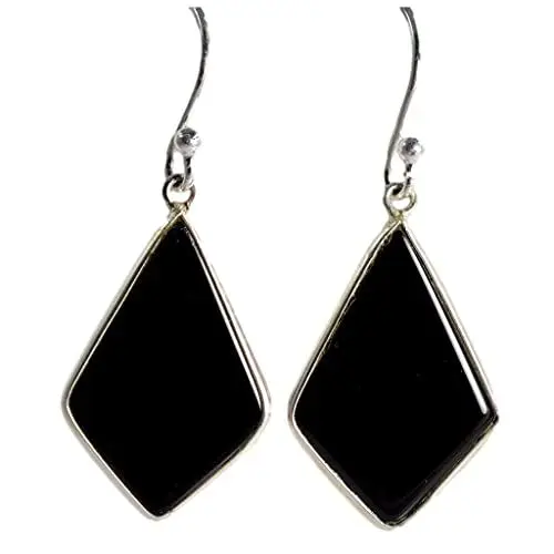 Produktbild: Navya Craft Black Onyx Stone Earrings, Handmade Boho Jewelry in 925 Sterling Silver, Gemstone Jewelry with Geometric Birthstone for July, Gift for her