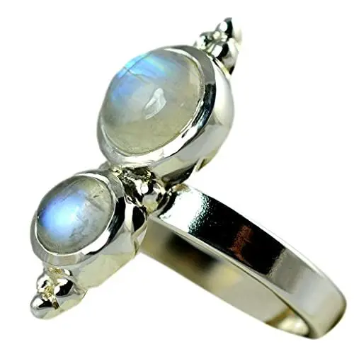 Produktbild: Navya Craft Regenbogen-Mondstein-Silberring | 925 Sterling Silber Handgefertigter Statement-Versprechensring für Frauen | Natürlicher Edelstein Boho Schmuck | Juni-Geburtsstein | Geschenk für Sie
