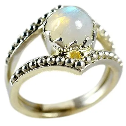 Produktbild: Navya Craft Regenbogen Mondstein 925 Sterling Silber handgefertigte Damenringgrößen 14 bis 22